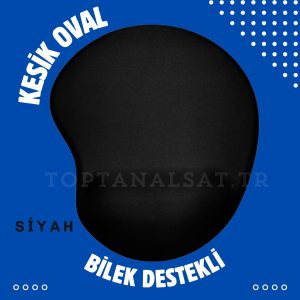 Toptan Mouse Pad Kesik Oval Siyah Renk Bilek Destekli Ergonomik